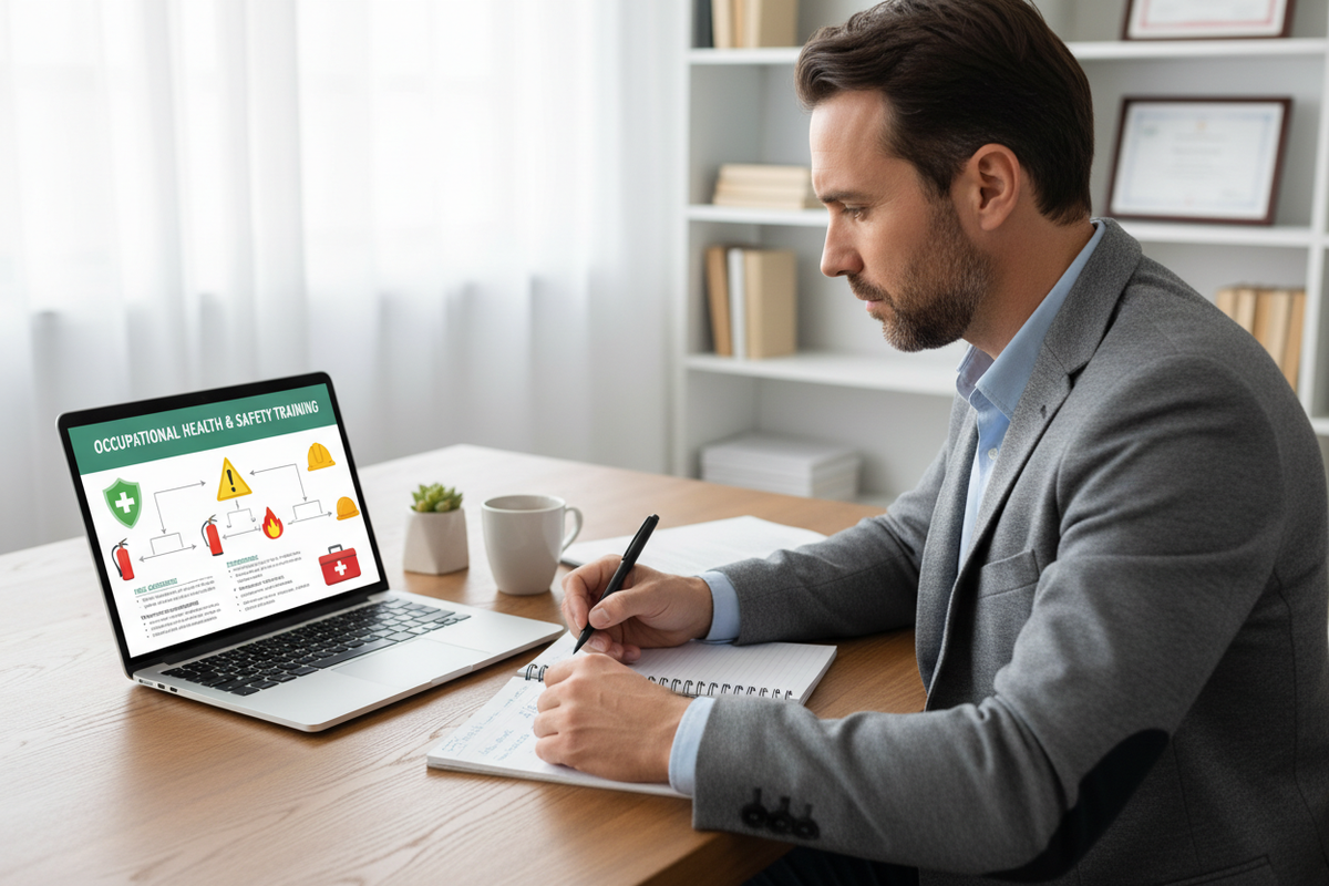 una persona che segue un corso elearning in materia di salute e sicurezza